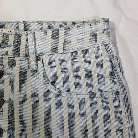 Billabong Striped Denim Mini Skirt w/ Pockets & Button Fly - Picture 5 of 9